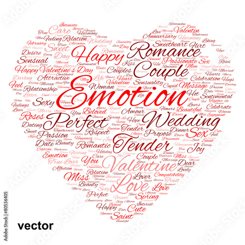 Vector conceptual Valentine heart word cloud