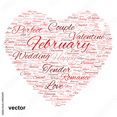 Vector conceptual Valentine heart word cloud