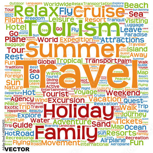Vector conceptual tourism or travel  word cloud