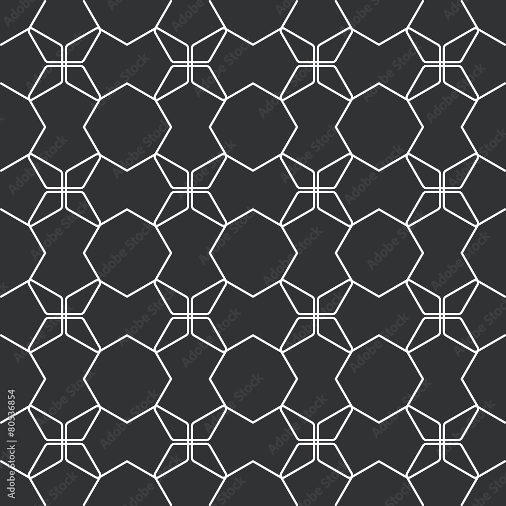 Fototapeta premium Hexagon line pattern. Repeat ornament. Black and white color.