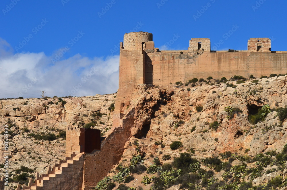 Alcazaba - fortified Moorish castle on a hill in Almeria, Spain