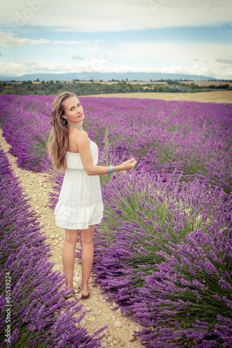 Wallpaper Mural Beautiful girl in white dress on lavender field Torontodigital.ca