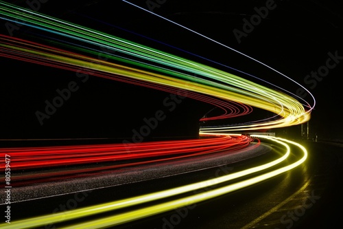 Light tralight trails in tunnel. Long exposure photo in a tunel photo