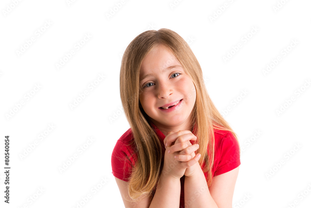blond indented girl praying hands gesture in white blond indented girl praying hands gesture in white