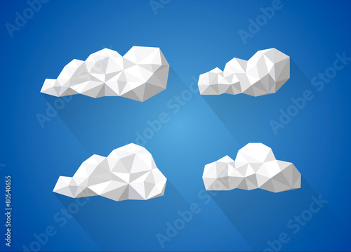 Low poly clouds collection / set with long shadow.