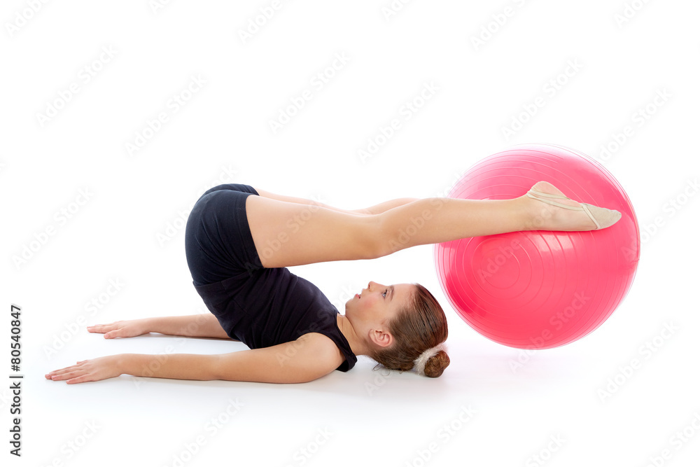 Fototapeta premium Fitness fitball swiss ball kid girl exercise workout