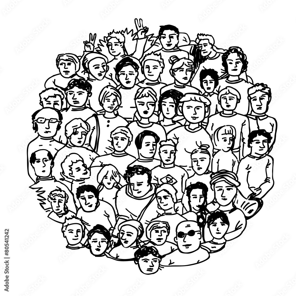 Hand Drawn People Characters Unrecognizable. Circle shaped Hand Drawn People Characters Unrecognizable. Circle shaped