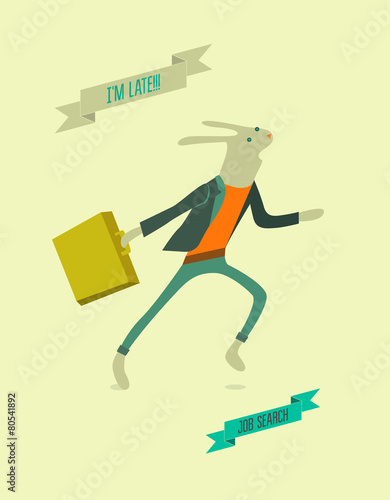 Running funny cartoon rabbit. Vector illustration.