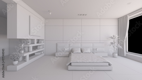 Interior rendering of a bedroom without textures
