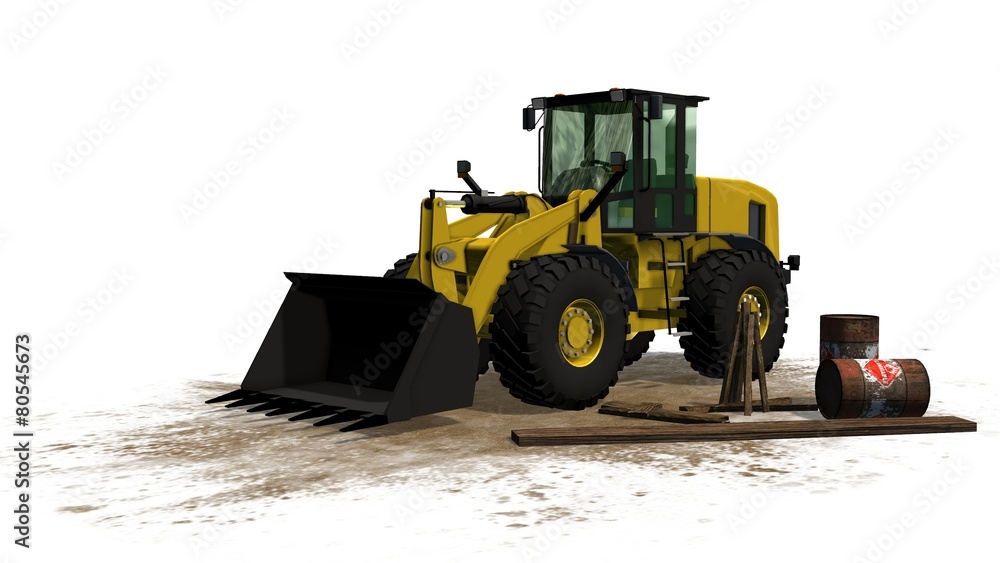 Bulldozer on construction site isolated on white background Bulldozer on construction site isolated on white background