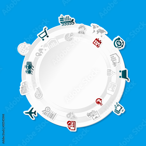 Paper cut abstract illustration with logistic icon set