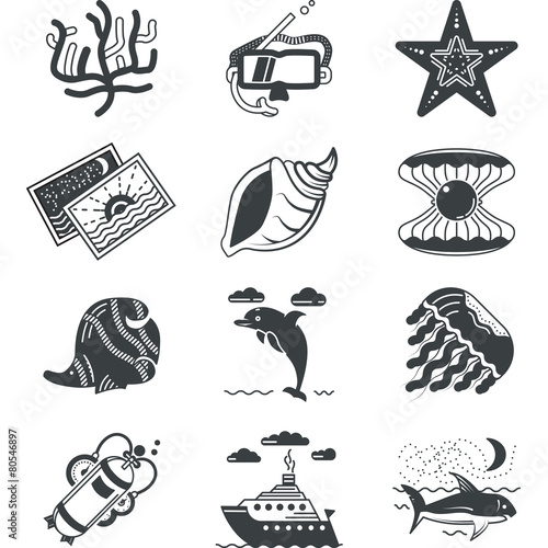 Black monochrome marine icons