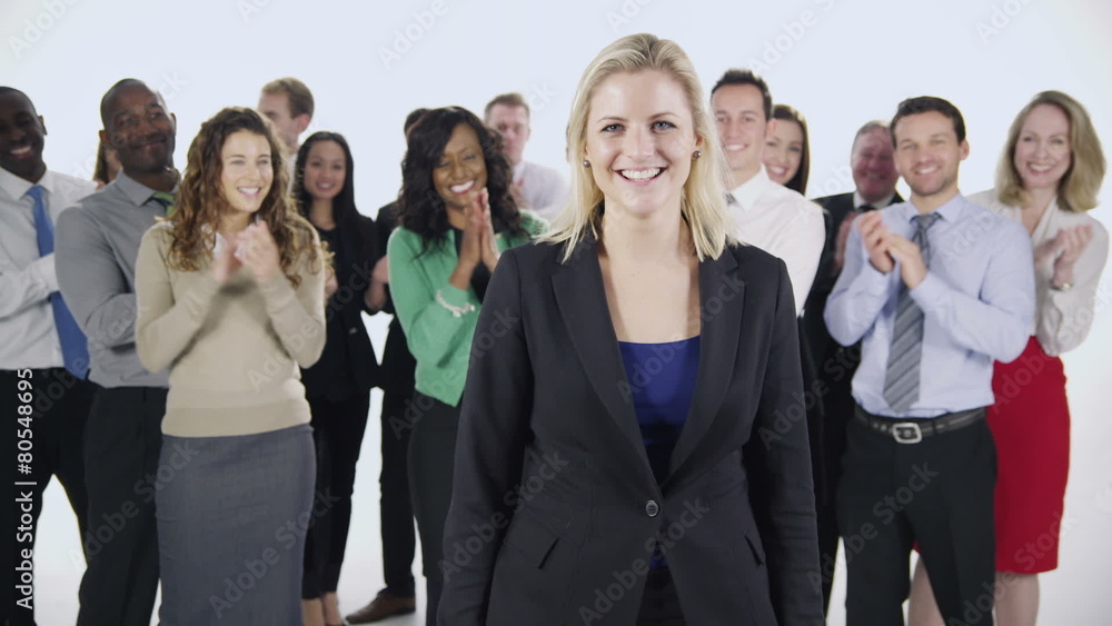 Happy, diverse group of business people isolated on white Happy, diverse group of business people isolated on white