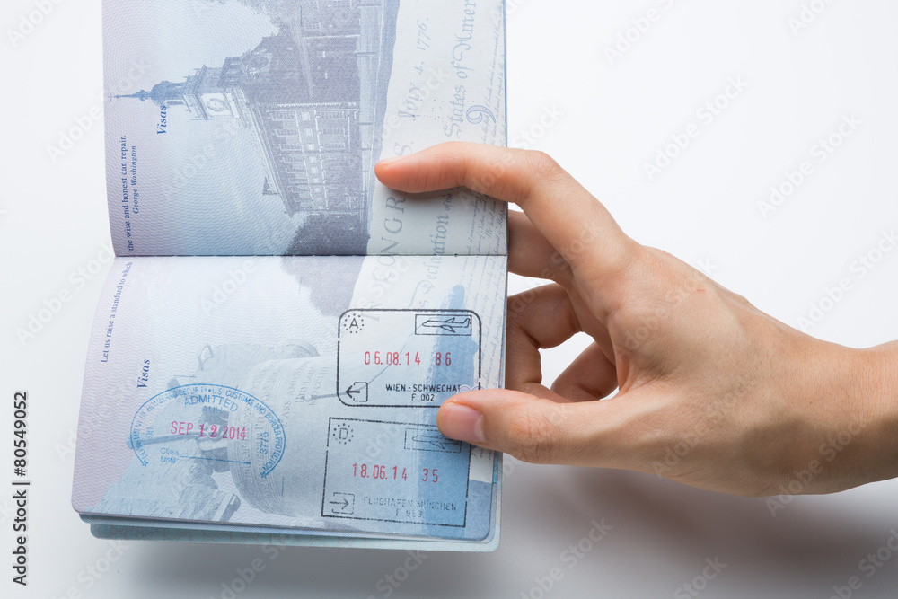 Inside of American Passport with Departure/Arrival stamps Stock Photo