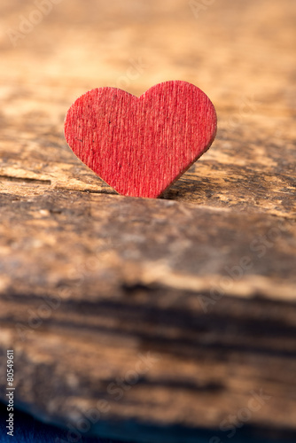 Love: Red Heart on Wood