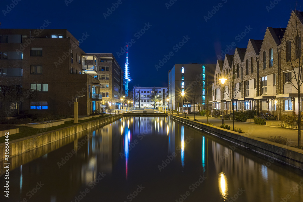 Modern town houses block in Hannover at evening