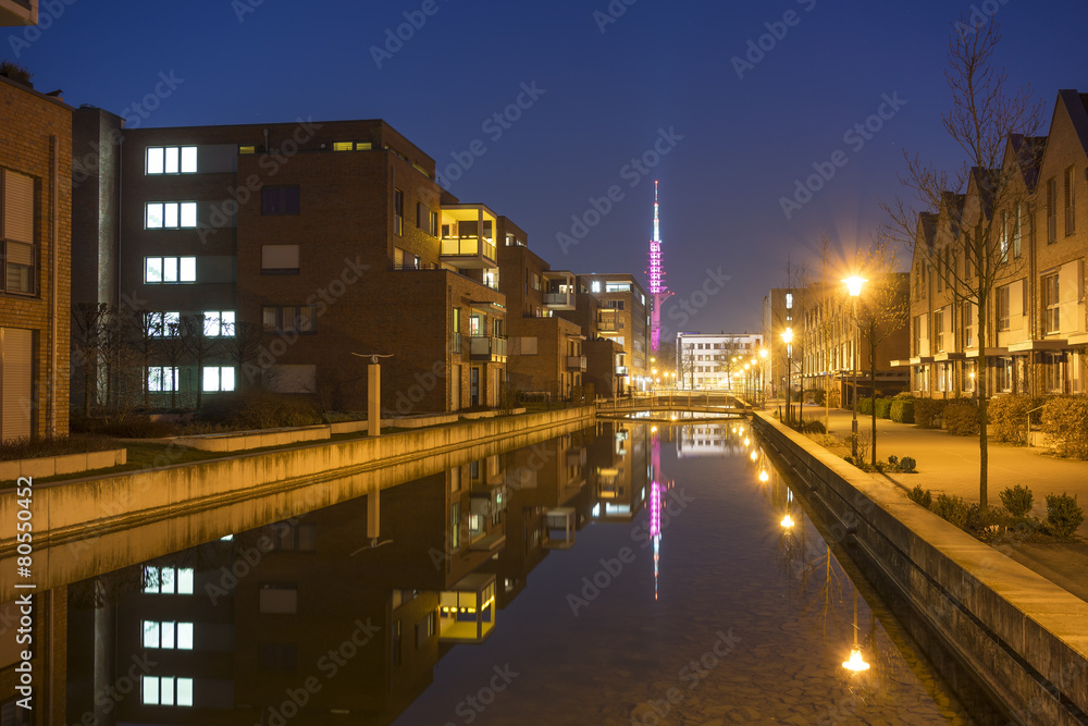 Modern town houses block in Hannover at evening Modern town houses block in Hannover at evening