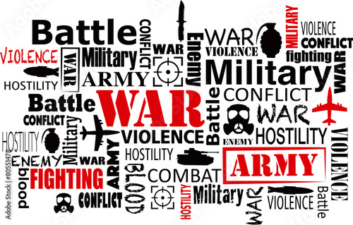 war violence word cloud red and black vector illustration eps.10