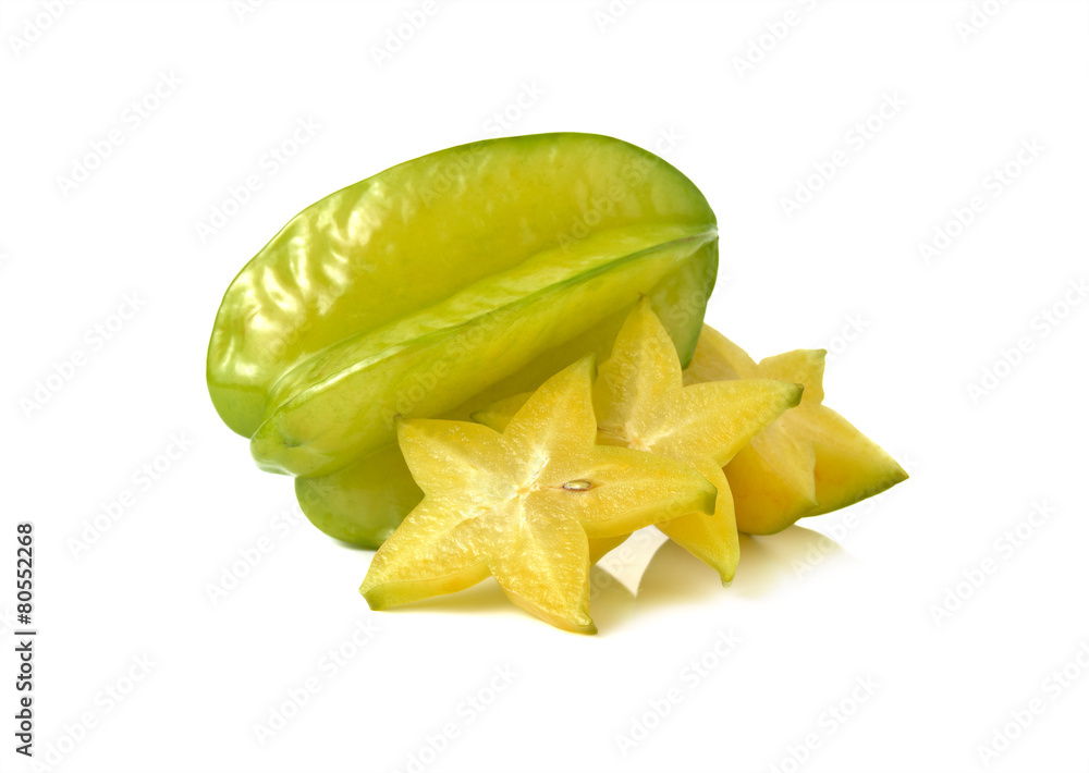 ripe star fruit on white background