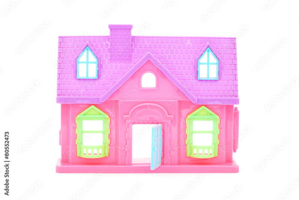 pink plastic doll house with opened door on white background Stock Photo |  Adobe Stock