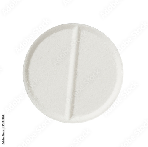 Macro white medical pill tablet isolated on white