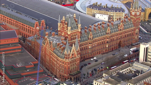 Aerial view over Kings Cross railway station in London photo