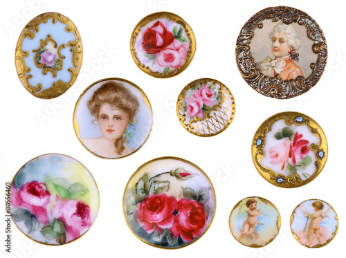 Old Sewing Victorian Porcelain Shirt Buttons c1890