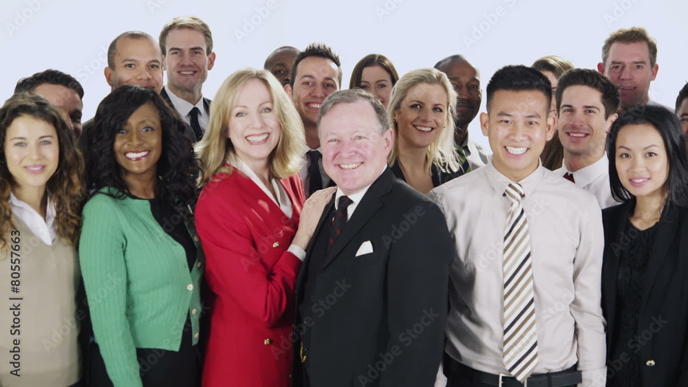 Happy, diverse group of business people isolated on white Happy, diverse group of business people isolated on white