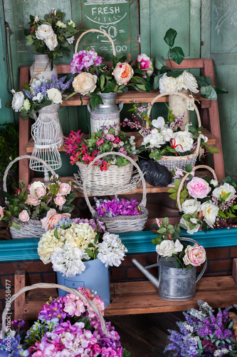 flower shop, peonies, roses, artificial flowers