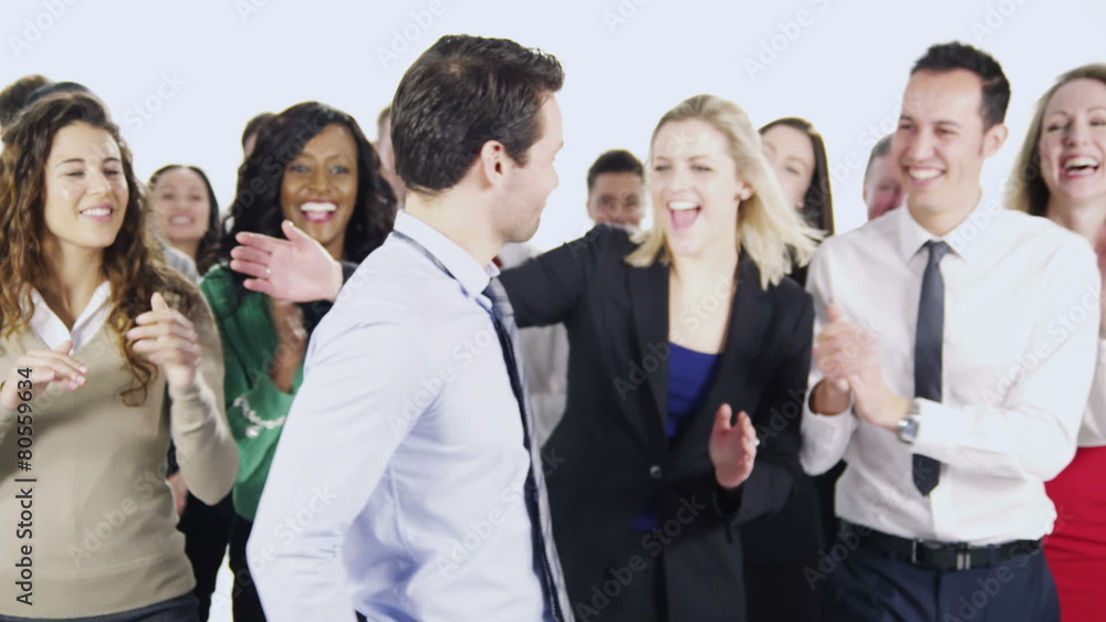 Happy, diverse group of business people isolated on white Happy, diverse group of business people isolated on white