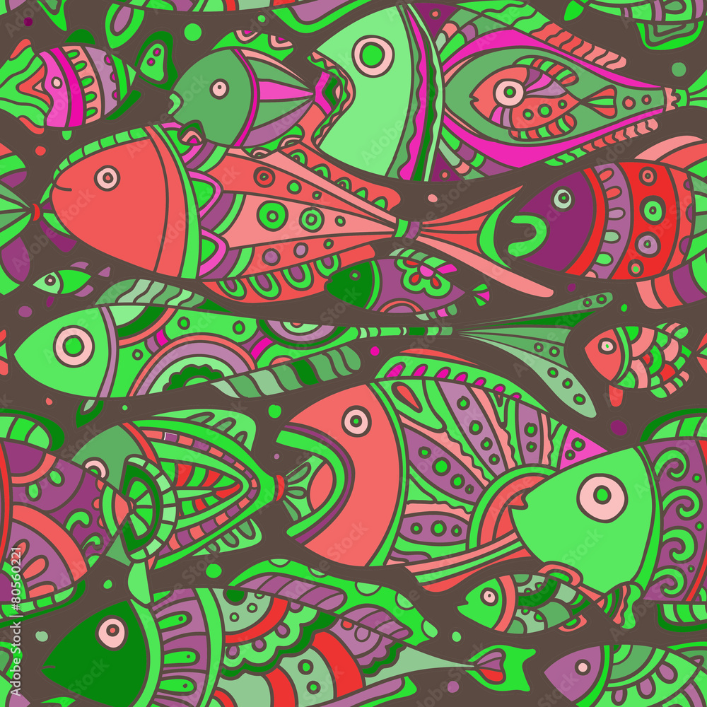 Vector seamless pattern with a lot of Fishes Vector seamless pattern with a lot of Fishes