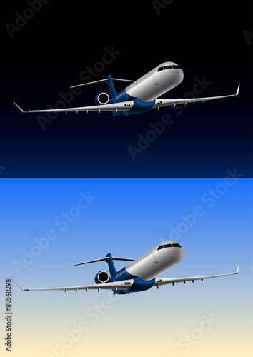 Aircraft flying in the sky at night and during the day