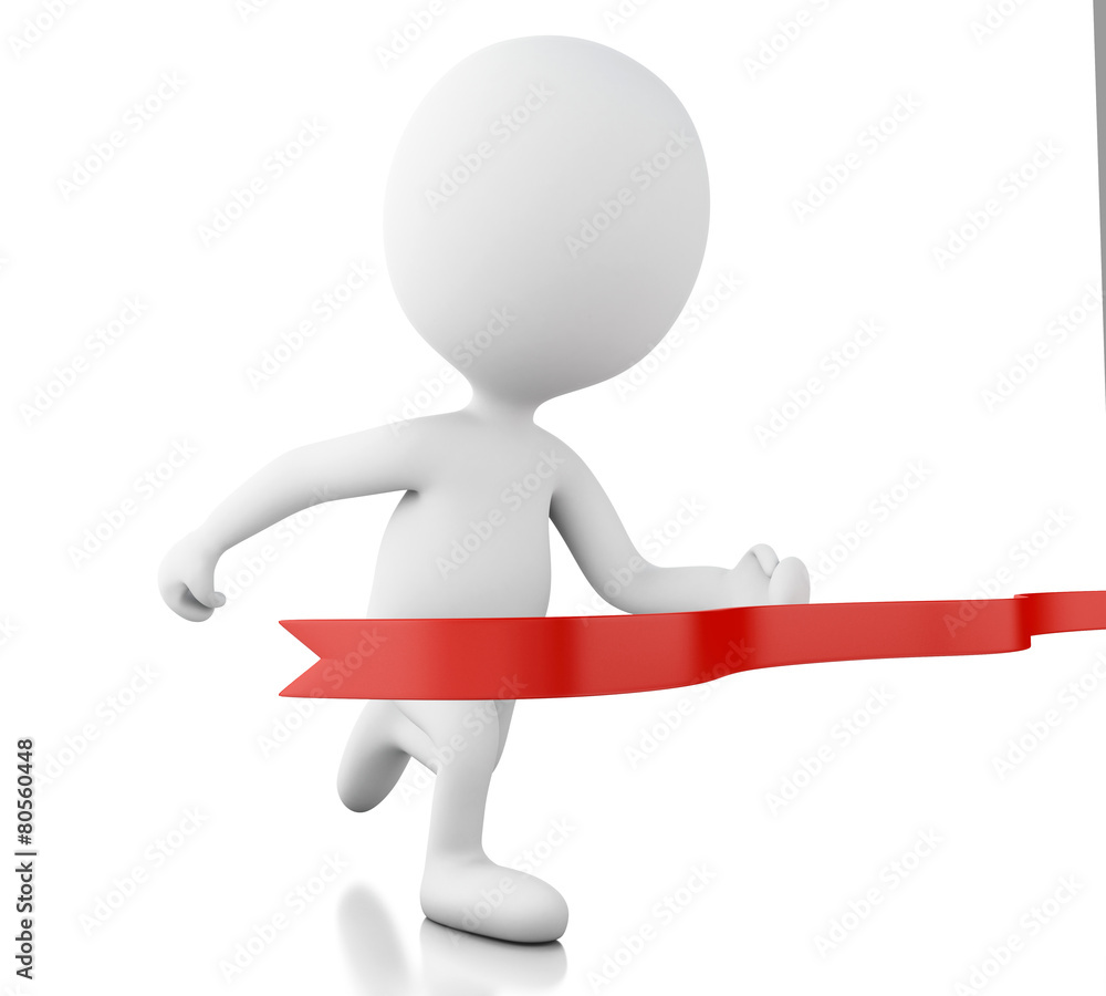 3d white people crossing the finishing line. Succes concept 3d white people crossing the finishing line. Succes concept
