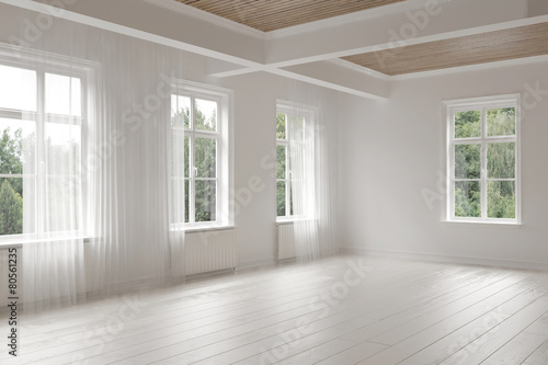 Large empty spacious bright white loft room © XtravaganT