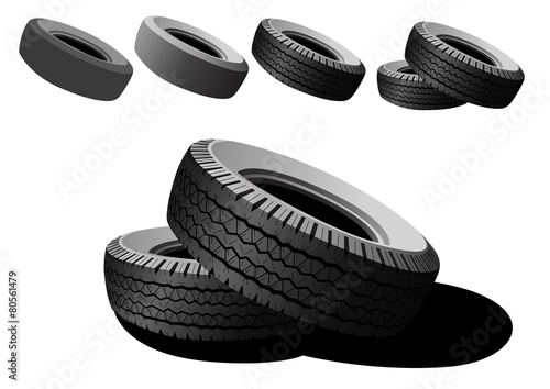 Black tires stacked on top of each other, vector illustration