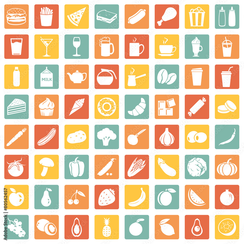 Vector Set of 64 Food Icons Vector Set of 64 Food Icons