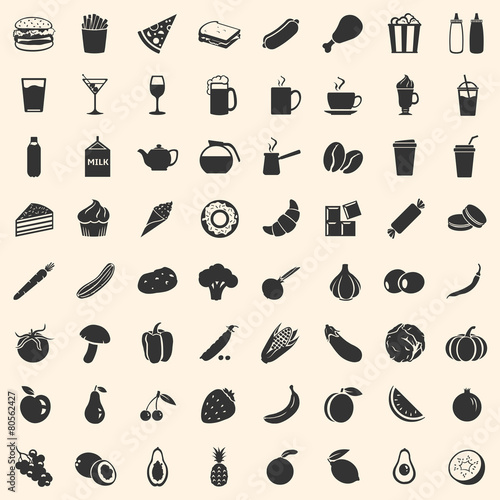 Vector Set of 64 Food Icons