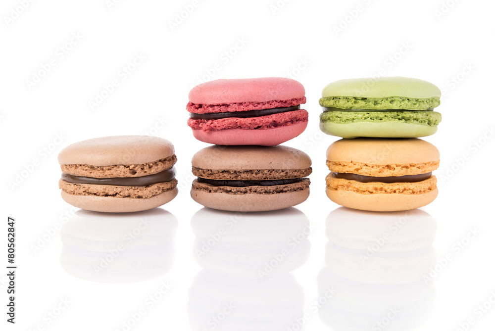 French sweet delicacy macaroons isolated on white background French sweet delicacy macaroons isolated on white background