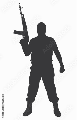 Black silhouette of a soldier terrorist