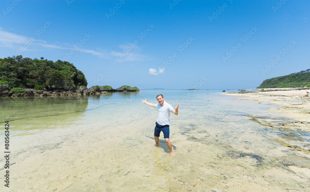 Tropical Beach paradise getaway lagoon with beautiful clear blue turquoise water and white sand, Okinawa Tropical Beach paradise getaway lagoon with beautiful clear blue turquoise water and white sand, Okinawa