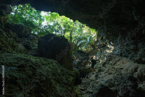 Outdoor adventure in tropical rainforest full of lush greenery ready to explore in Iriomote-jima, Okinawa, Japan