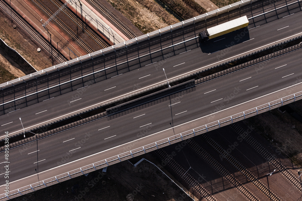 aerial view of highway and railway in Poland aerial view of highway and railway in Poland