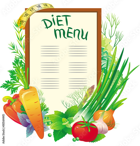 Diet menu with a group of vegetables