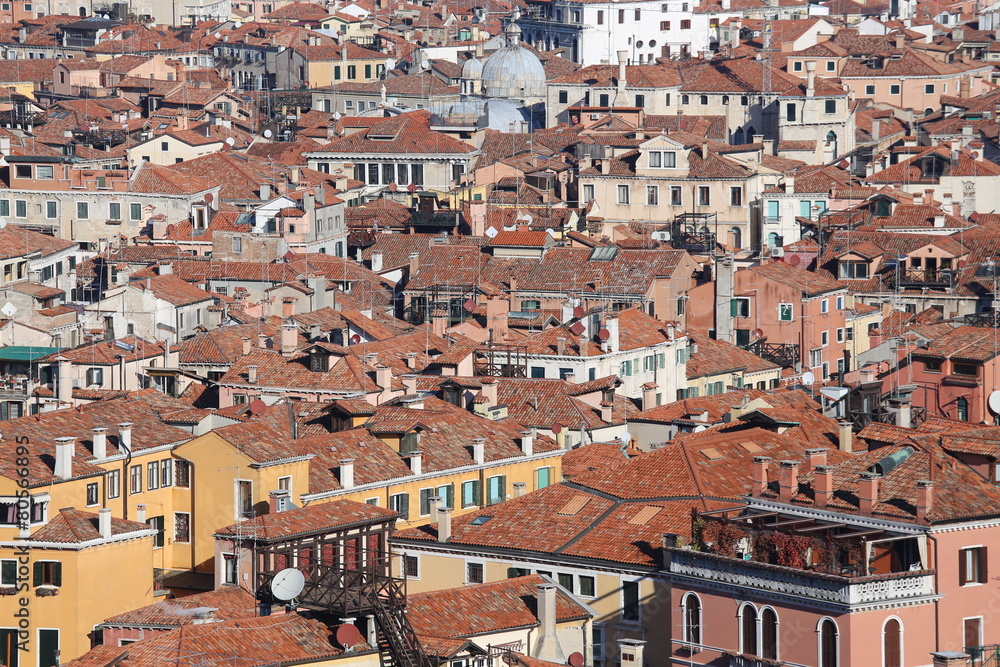 Venice, Italy, red-tile roofs and many houses