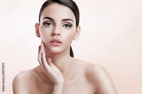 Front portrait of the woman with beauty face, skin care concept