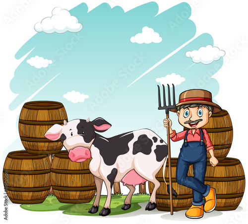 Farmer beside the cow