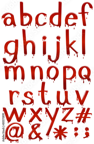 Letters of the alphabet in bloody template