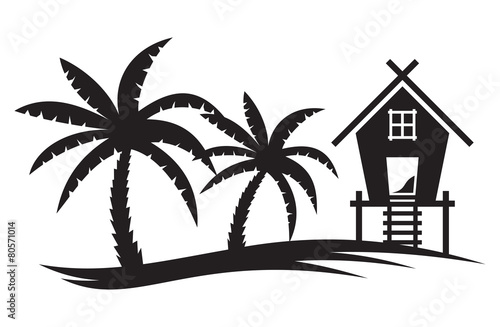 Tropical summer vector illustration - Palm tree  sun and Beach House