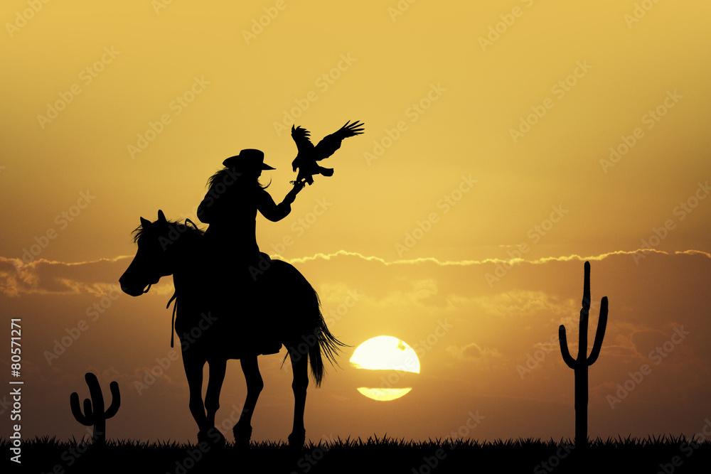 girl on horse with hawk