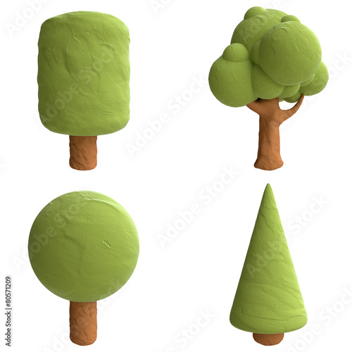 Cartoon trees from plasticine or clay.